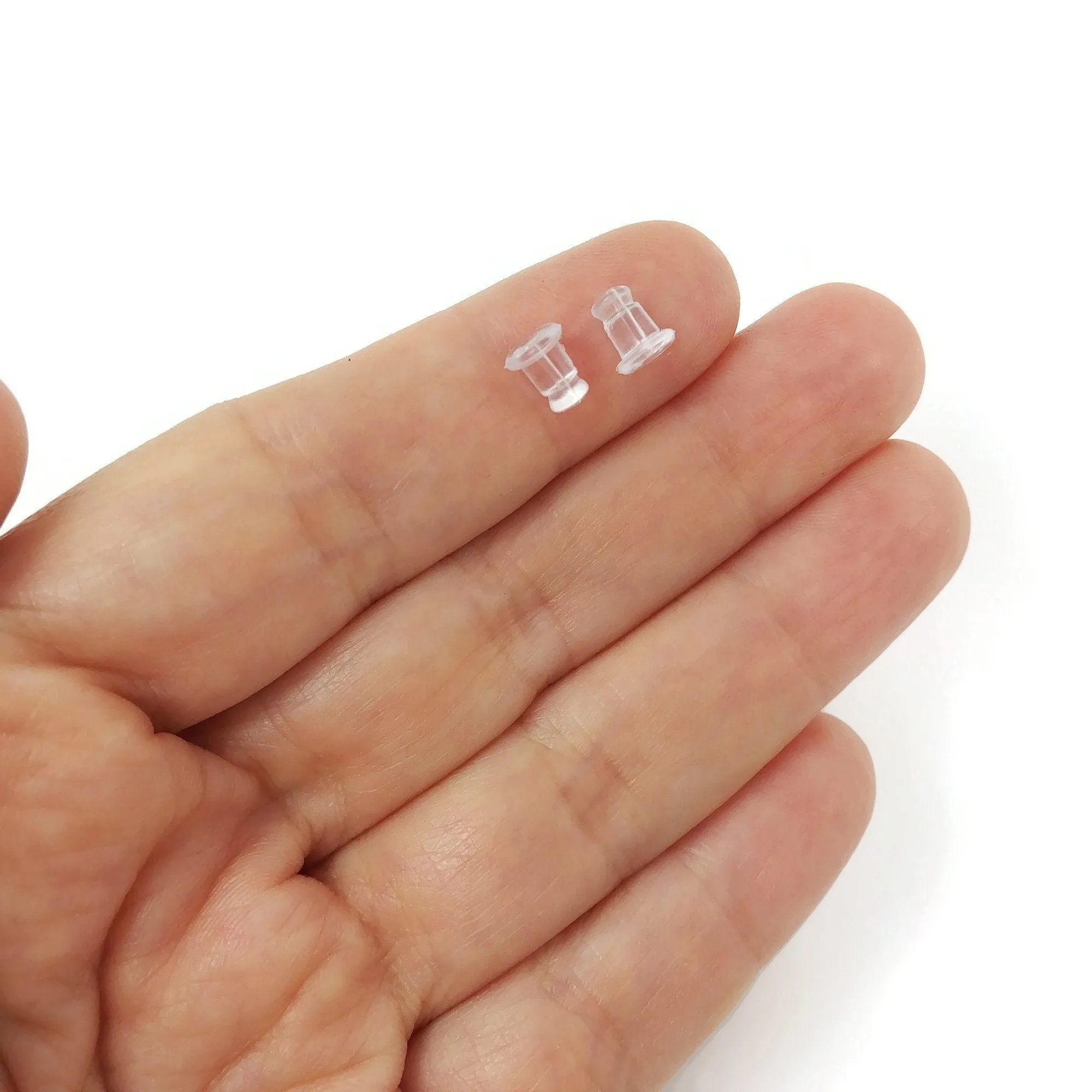 100 silicone earring backs, 7x5mm clear ear nuts