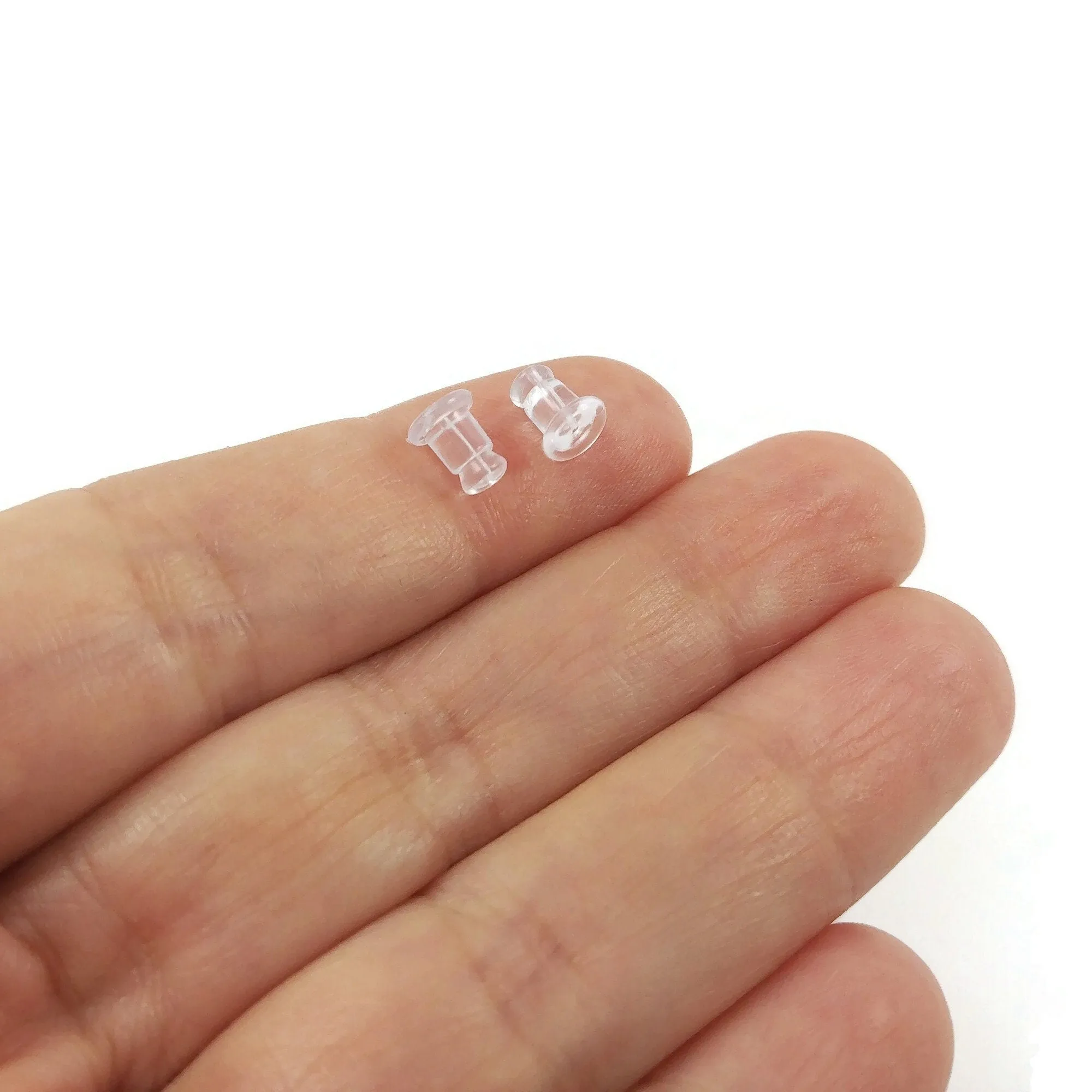 100 silicone earring backs, 7x5mm clear ear nuts