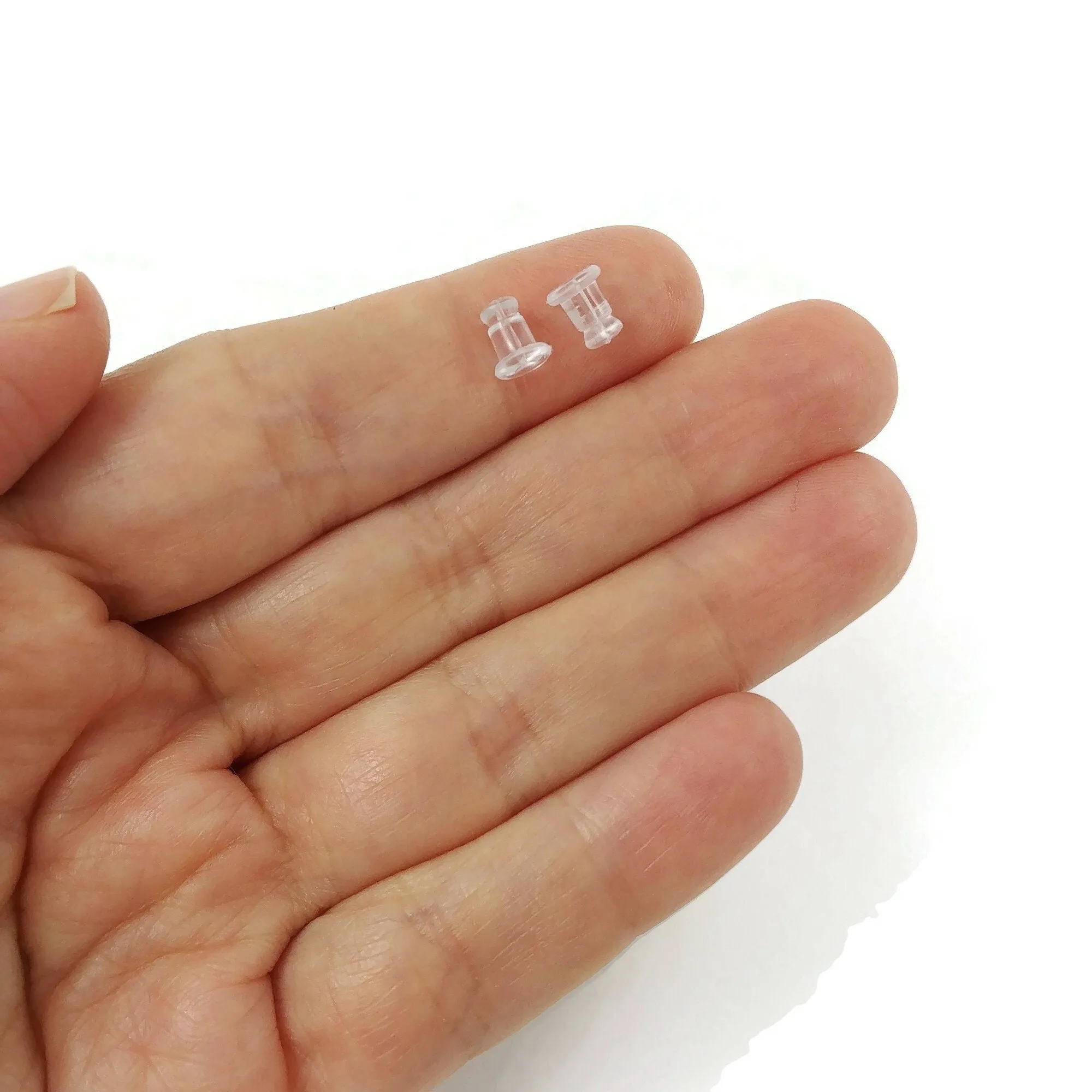 100 silicone earring backs, 7x5mm clear ear nuts
