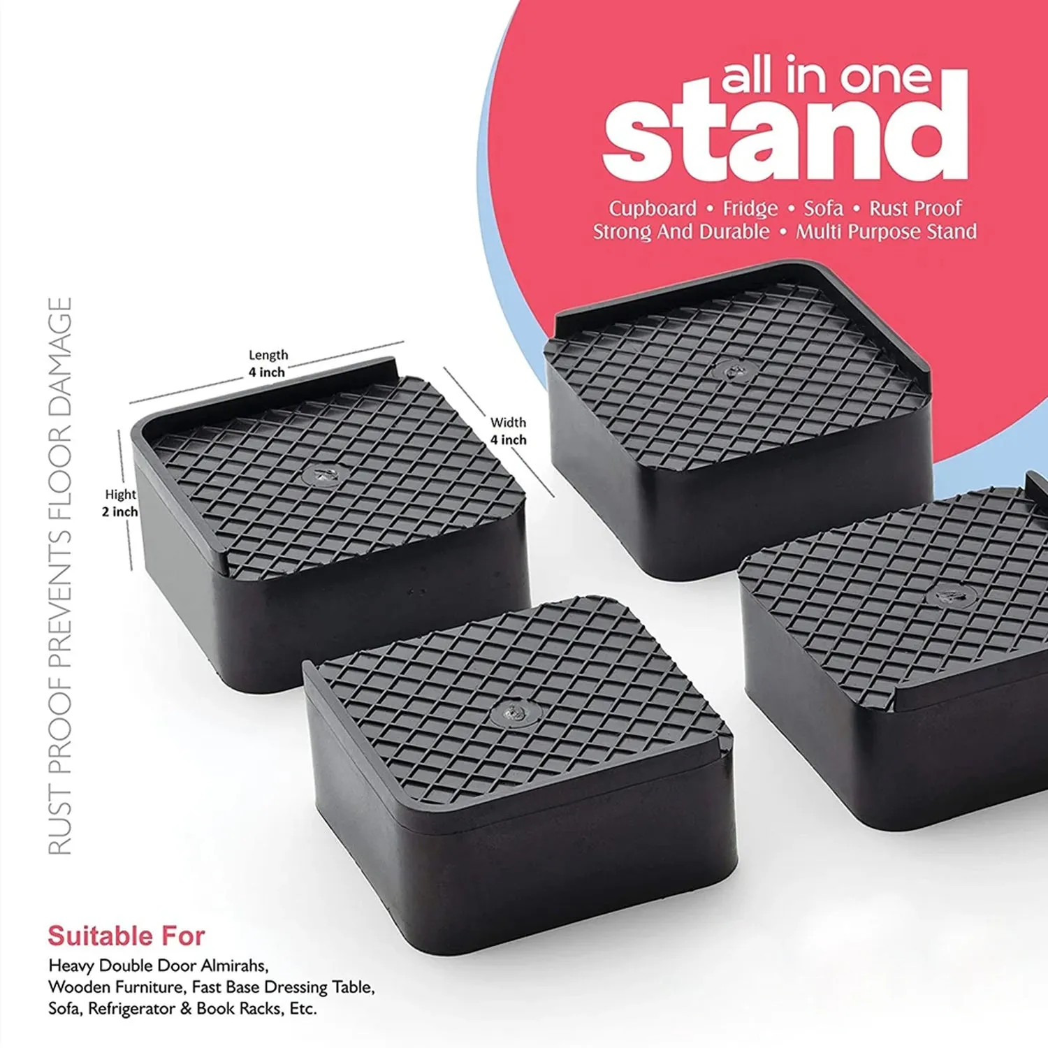 1124L Premium Multipurpose Heavy Duty Cupboard / Refrigerator / Sofa Base Stand - Set of 4 Pcs
