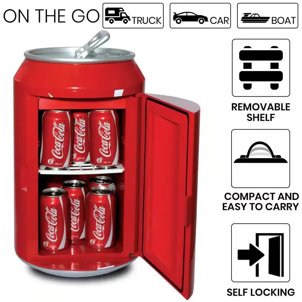 12 Can Portable Mini Fridge,12V DC 110V AC Personal Travel Cooler, 10L (10.6 Qt.), Red