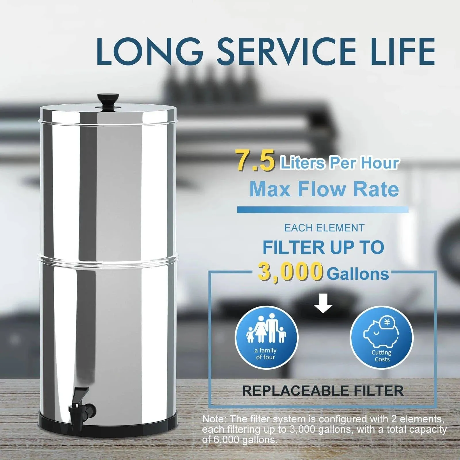 1.5 Gallon Gravity Water Filter System Water Filtration Bucket with Stand for Home Outdoor Camping Hiking Emergency Preparedness