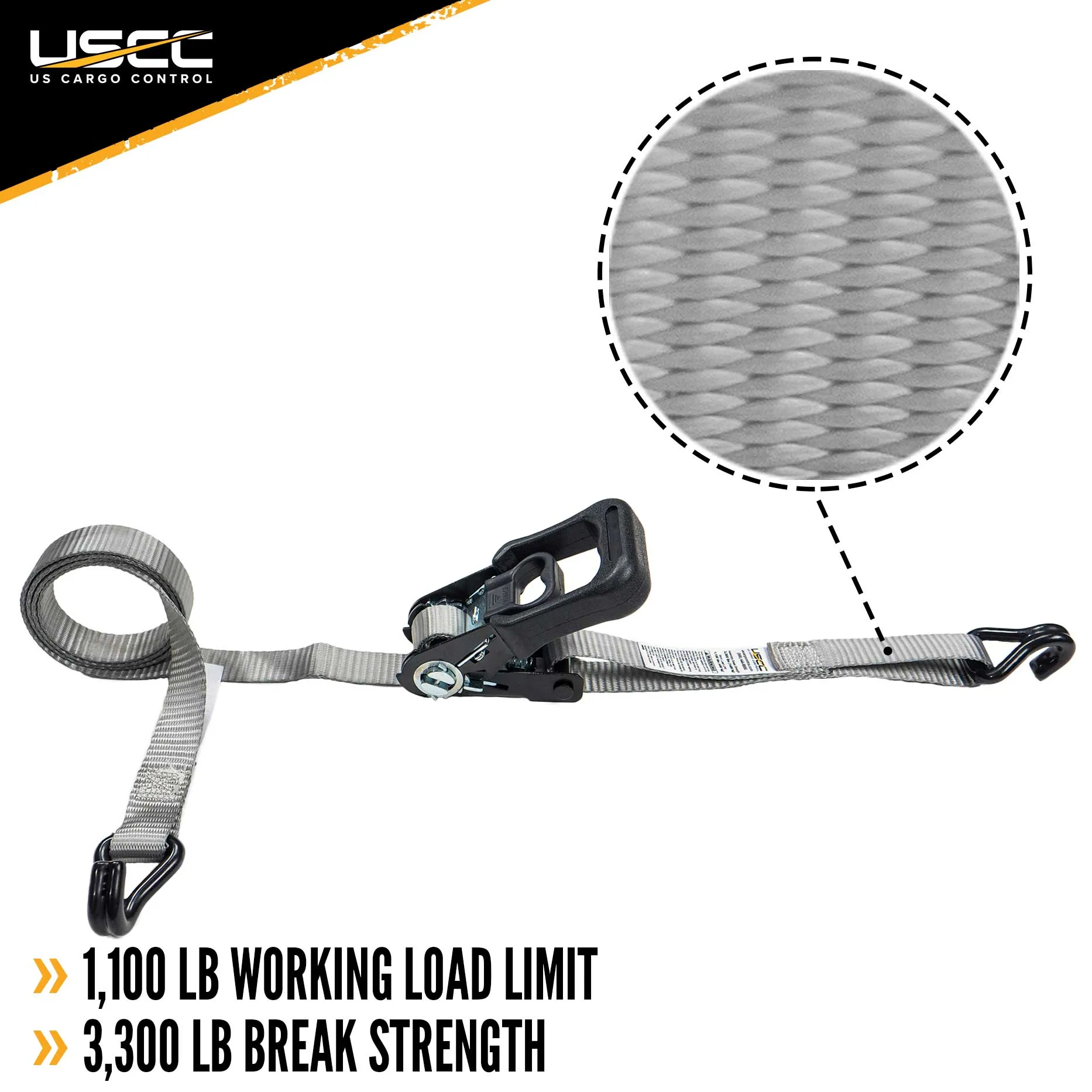 1" x 15' Rubber Coated Ratchet Strap w/ Vinyl Coated Wire Hooks