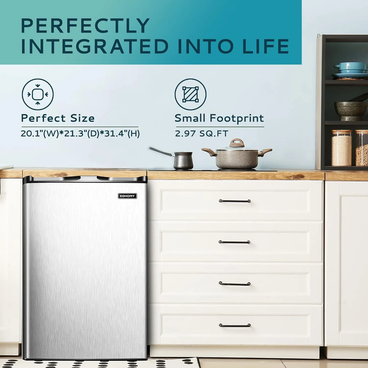 3.0 Cu. Ft. Compact Upright Freezer with Reversible Stainless Steel Door