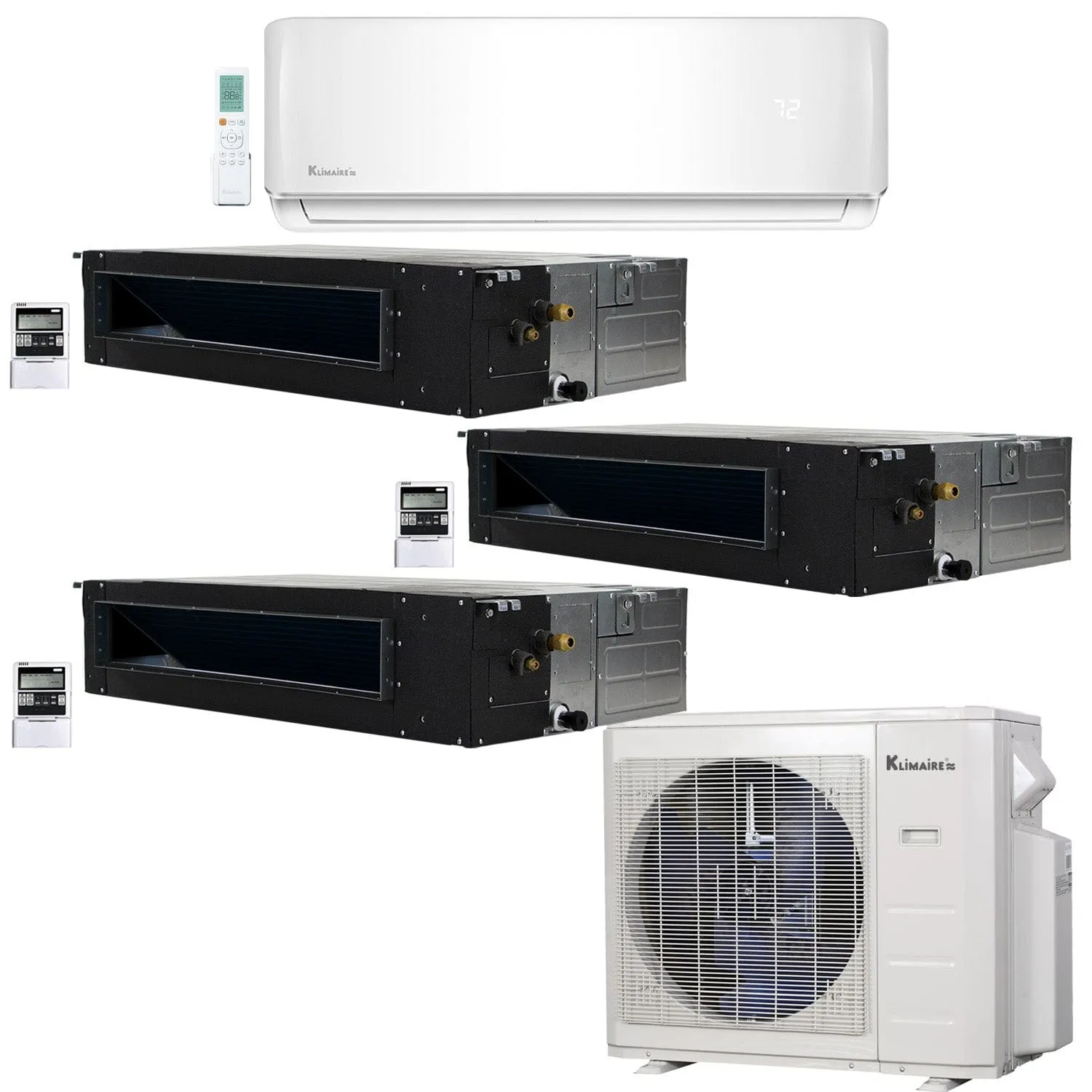 4-Zone Klimaire 21.55 SEER2 Multi Split Ducted Recessed Wall Mount Air Conditioner Heat Pump System 12 12 12 12