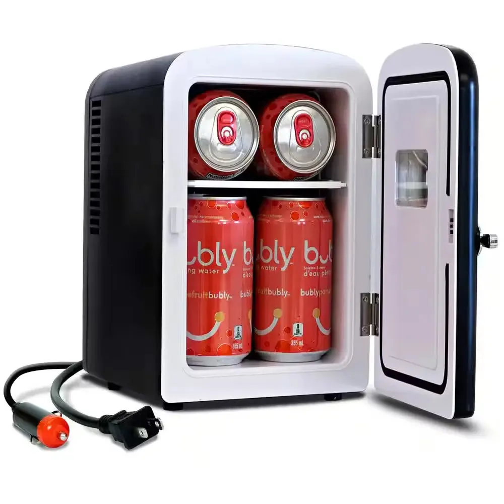 4L Retro Portable Mini Fridge With12V DC and 110V AC Cords, 6 Can Personal Cooler, Pink