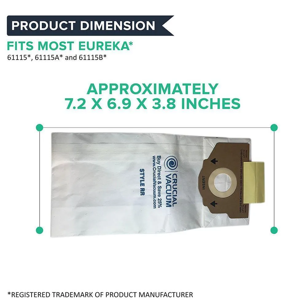 9Pk Replacement Paper Vacuum Bags, Fits Eureka RR, Compatible with Part 61115-12, 61115, 61115A, 61115B, 61115C & 63295A