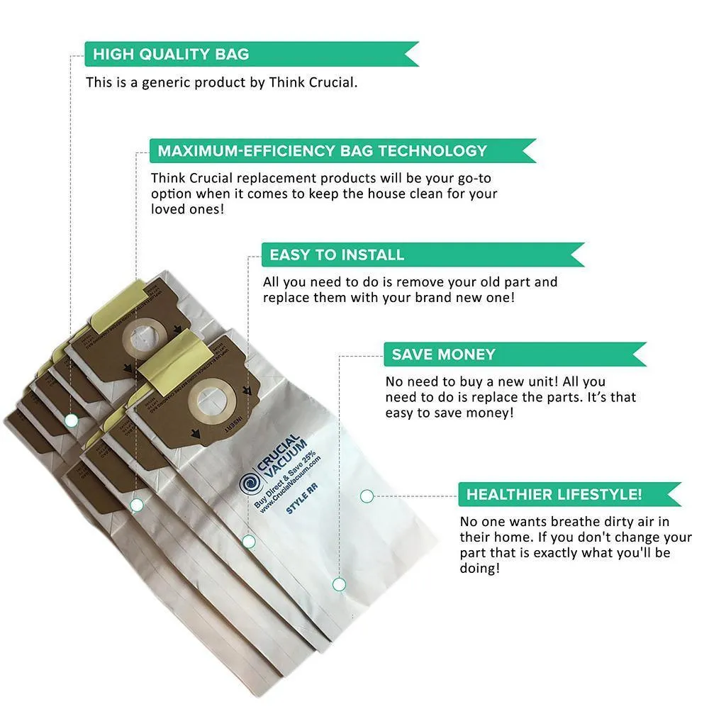 9Pk Replacement Paper Vacuum Bags, Fits Eureka RR, Compatible with Part 61115-12, 61115, 61115A, 61115B, 61115C & 63295A