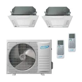Air-Con 18,000 BTU 22 SEER 2-Zone Ceiling Cassette 9K 9K Mini-Split Heat Pump System
