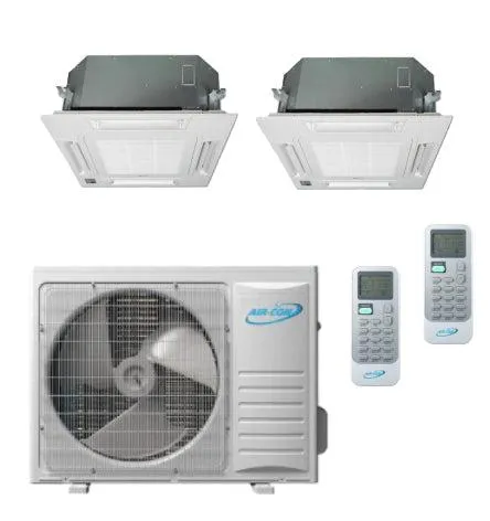 Air-Con 18,000 BTU 22 SEER 2-Zone Ceiling Cassette 9K 9K Mini-Split Heat Pump System