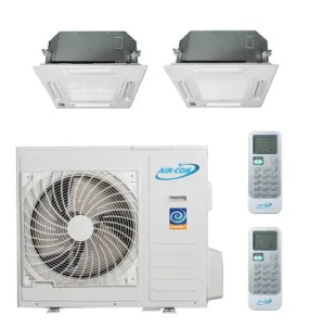 Air-Con 24,000 BTU 22 SEER 2-Zone Ceiling Cassette 9K 12K Mini-Split Heat Pump System