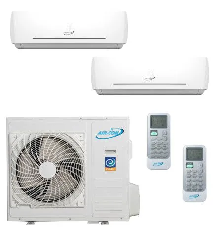 Air-Con 24,000 BTU 22 SEER 2-Zone Wall Mounted 9K 9K Mini-Split Heat Pump System