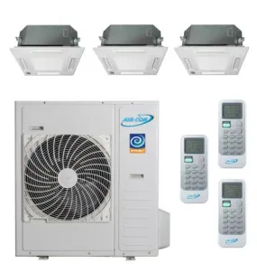 Air-Con 36,000 BTU 20 SEER 3-Zone Ceiling Cassette 9K 9K 18K Mini-Split Heat Pump System