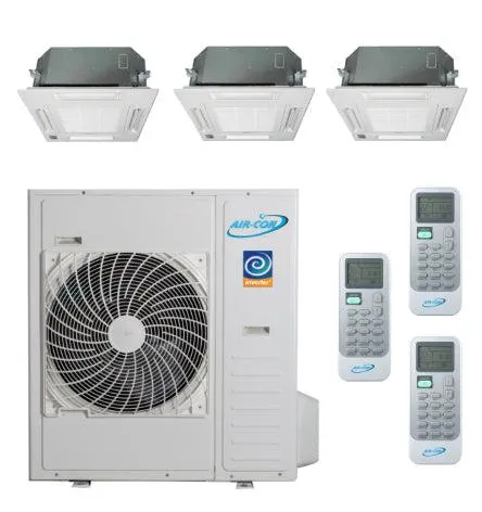 Air-Con 36,000 BTU 20 SEER 3-Zone Ceiling Cassette 9K 9K 18K Mini-Split Heat Pump System