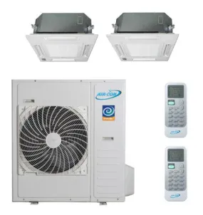 Air-Con 36,000 BTU 21 SEER 2-Zone Ceiling Cassette 12K 18K Mini-Split Heat Pump System
