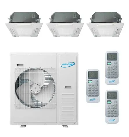 Air-Con 42,000 BTU 20 SEER 3-Zone Ceiling Cassette 9K 9K 18K Mini-Split Heat Pump System