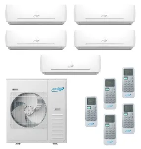Air-Con 42,000 BTU 20 SEER 5-Zone Wall Mounted 9K 9K 9K 9K 9K Mini-Split Heat Pump System