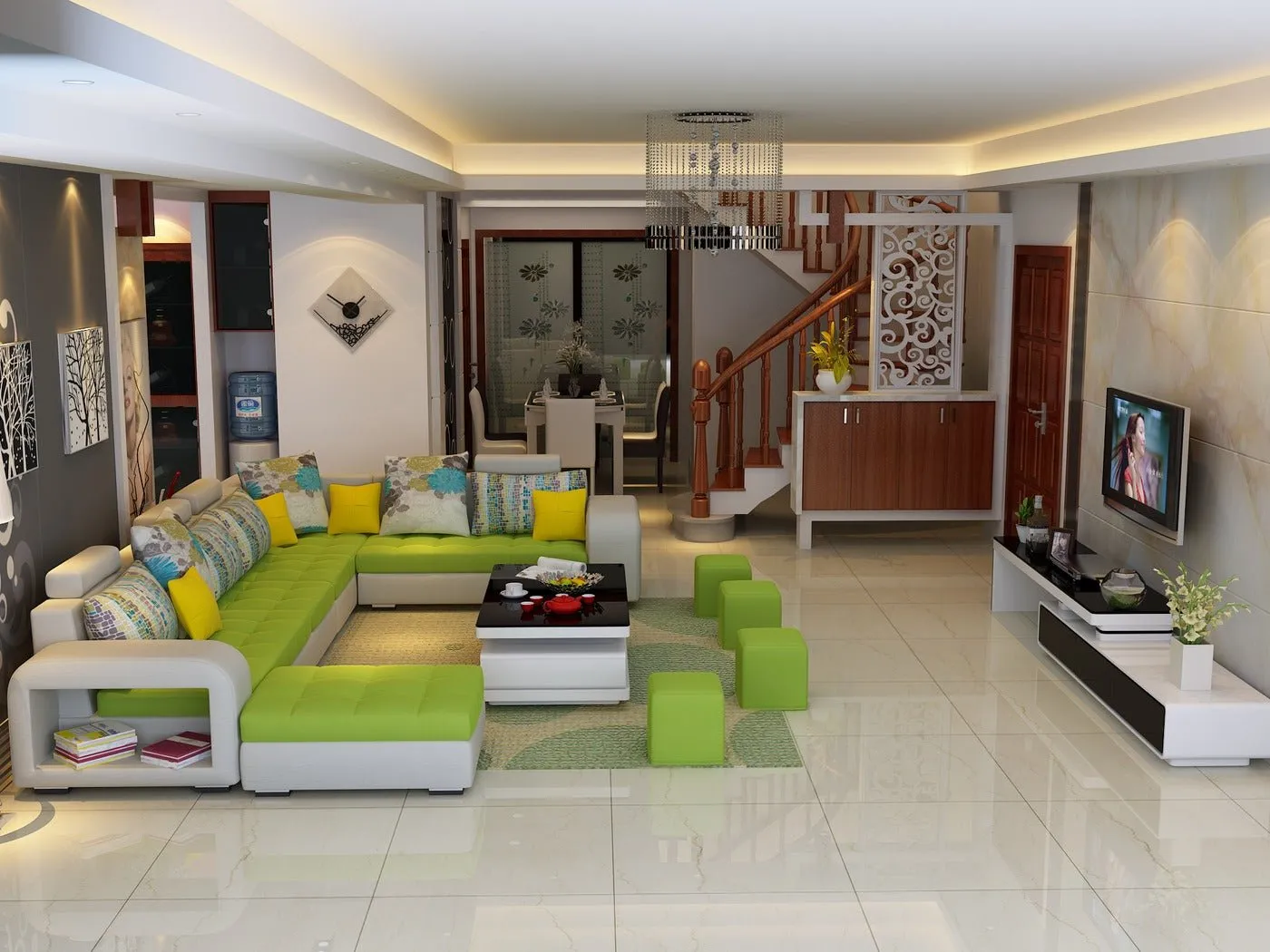 Allister U Shape 12 Seater Fabric Sofa Set With 4 Square Puffy | Premium Quality 12 Seater Sofa