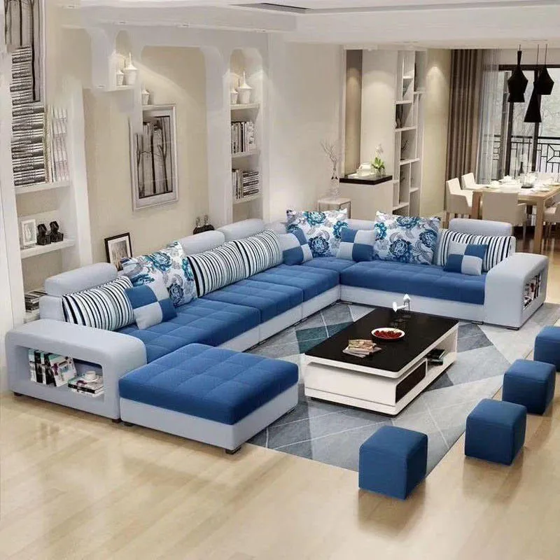 Allister U Shape 12 Seater Fabric Sofa Set With 4 Square Puffy | Premium Quality 12 Seater Sofa