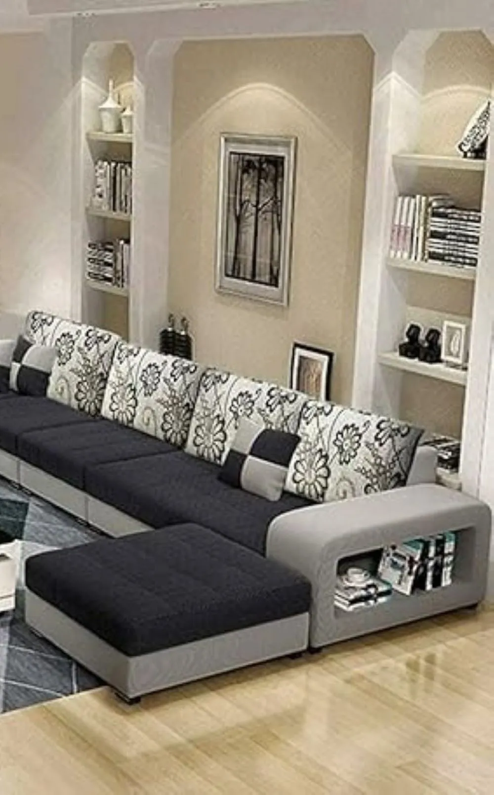 Allister U Shape 12 Seater Fabric Sofa Set With 4 Square Puffy | Premium Quality 12 Seater Sofa