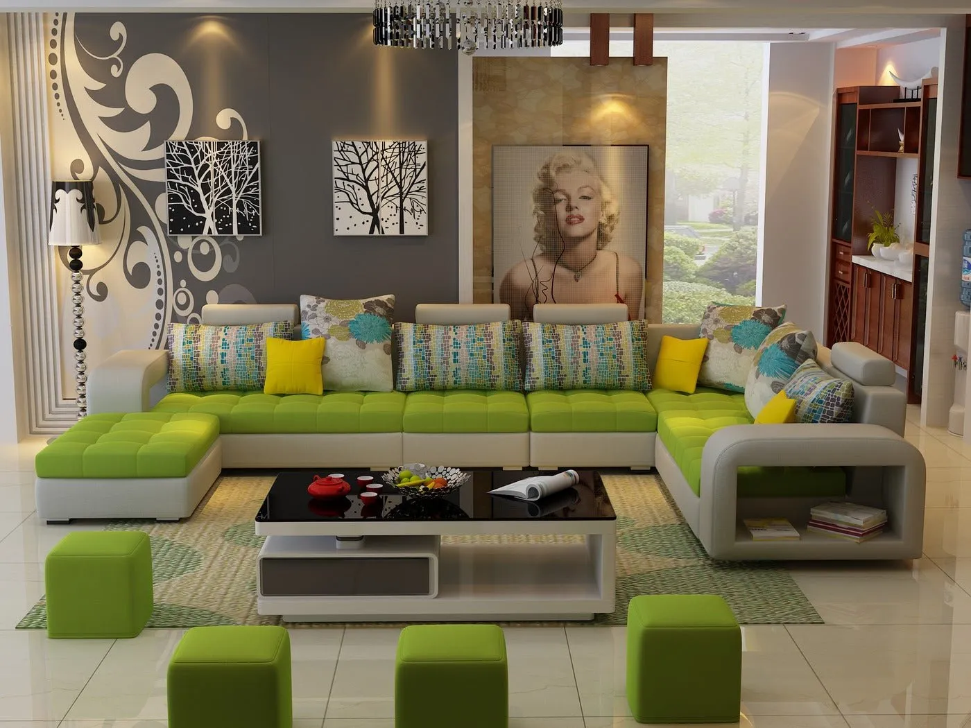 Allister U Shape 12 Seater Fabric Sofa Set With 4 Square Puffy | Premium Quality 12 Seater Sofa