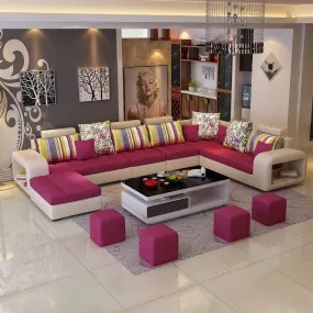 Allister U Shape 12 Seater Fabric Sofa Set With 4 Square Puffy | Premium Quality 12 Seater Sofa