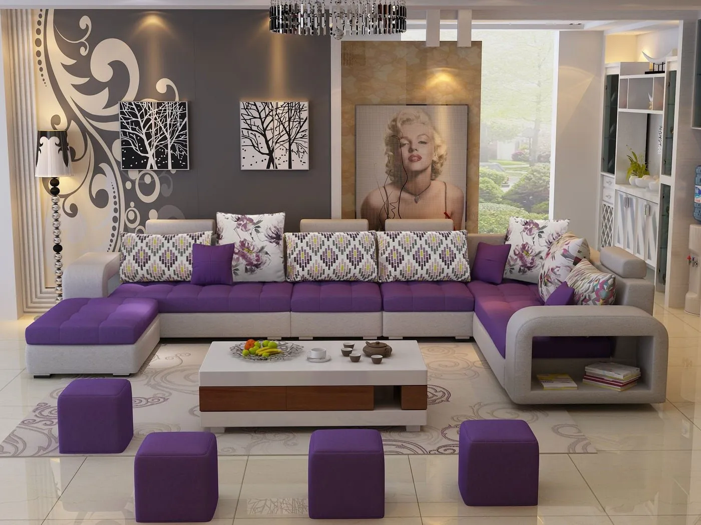 Allister U Shape 12 Seater Fabric Sofa Set With 4 Square Puffy | Premium Quality 12 Seater Sofa