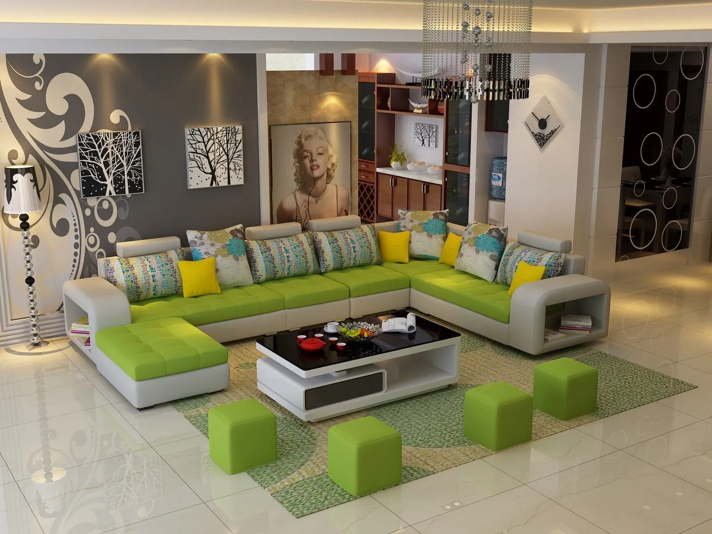 Allister U Shape 12 Seater Fabric Sofa Set With 4 Square Puffy | Premium Quality 12 Seater Sofa