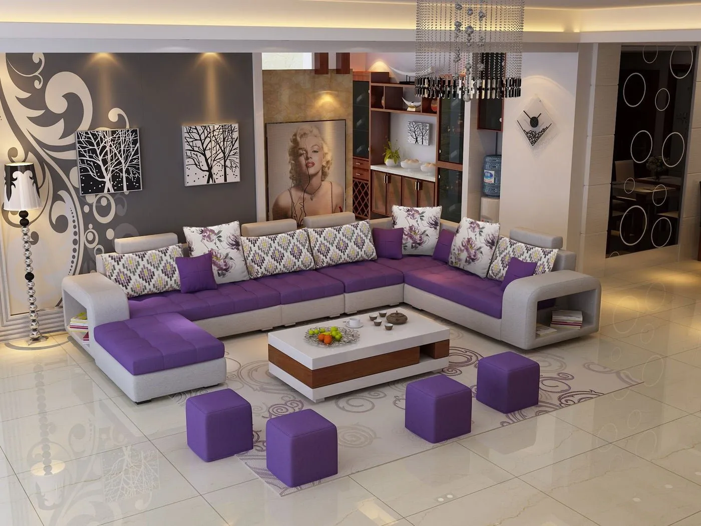 Allister U Shape 12 Seater Fabric Sofa Set With 4 Square Puffy | Premium Quality 12 Seater Sofa