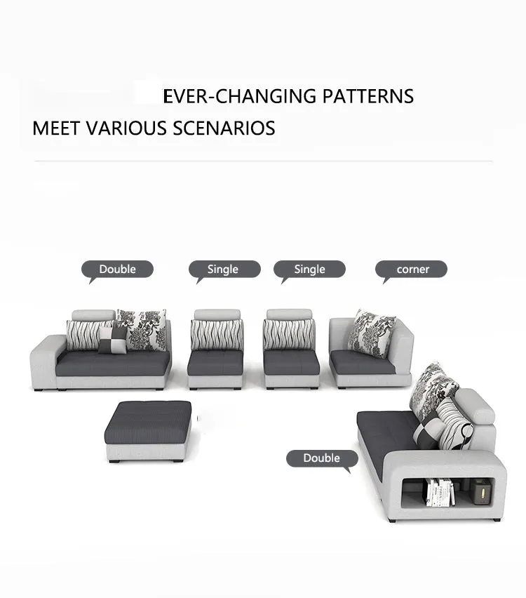 Allister U Shape 12 Seater Fabric Sofa Set With 4 Square Puffy | Premium Quality 12 Seater Sofa