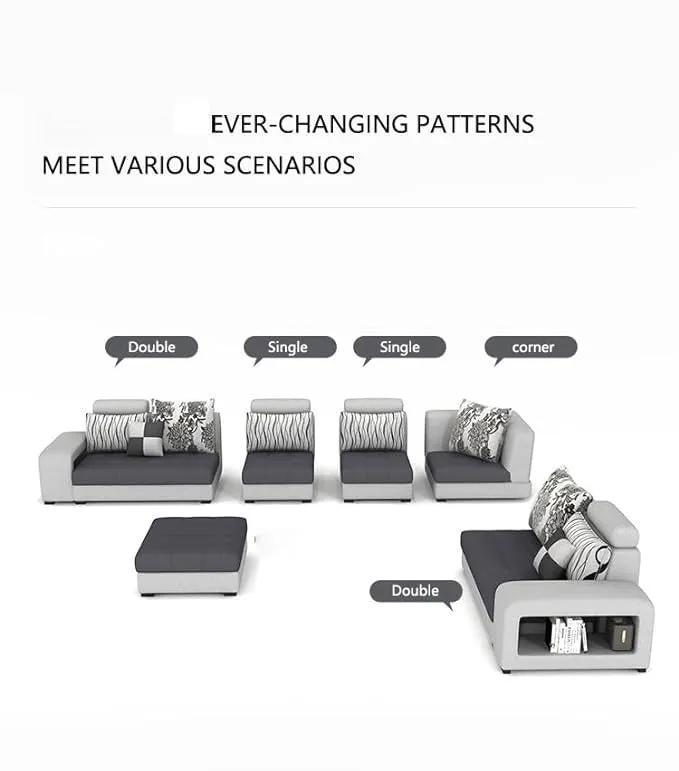 Allister U Shape 12 Seater Fabric Sofa Set With 4 Square Puffy | Premium Quality 12 Seater Sofa