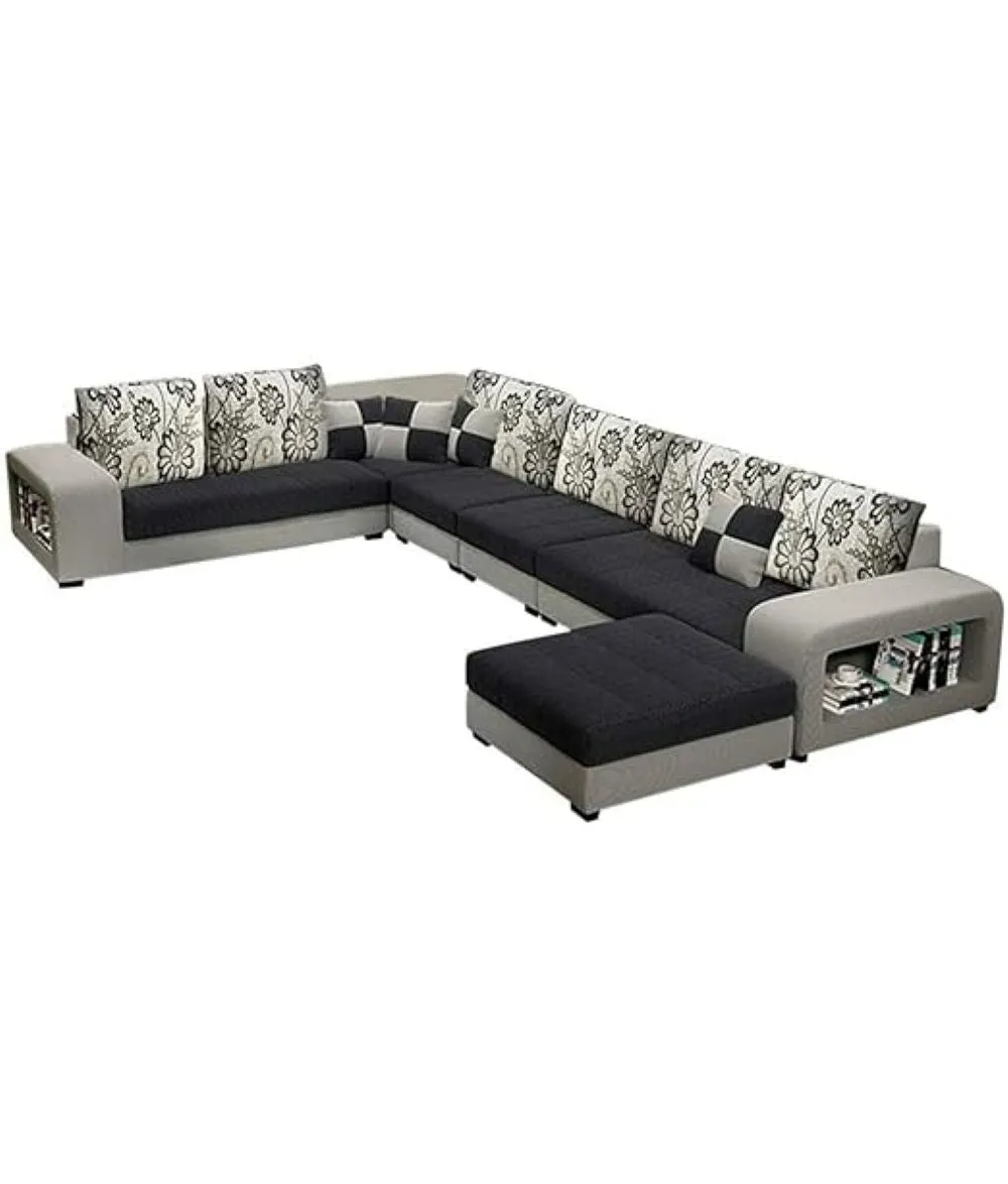 Allister U Shape 12 Seater Fabric Sofa Set With 4 Square Puffy | Premium Quality 12 Seater Sofa