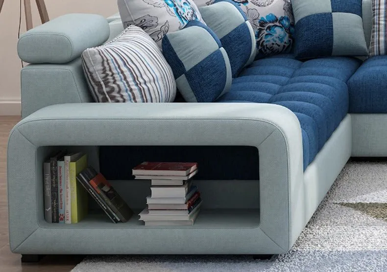 Allister U Shape 12 Seater Fabric Sofa Set With 4 Square Puffy | Premium Quality 12 Seater Sofa