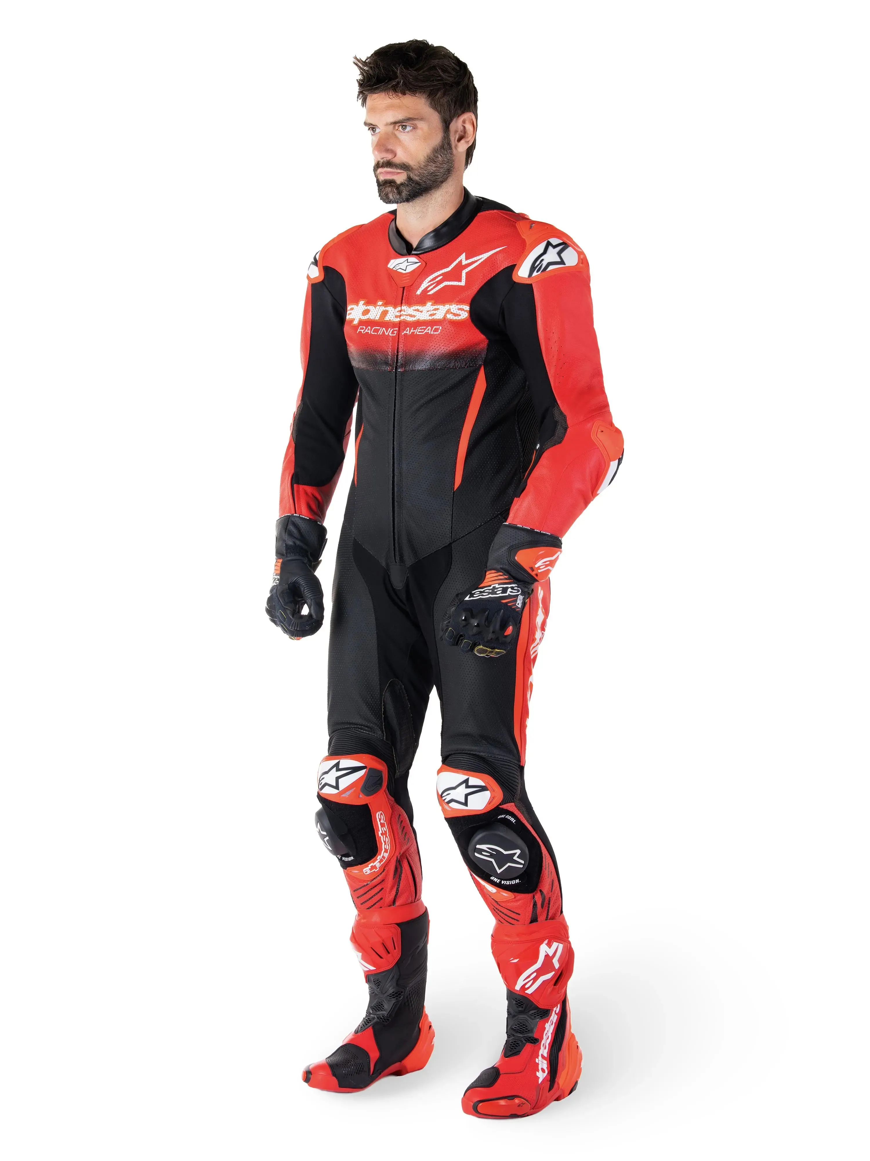 Alpinestars GP-R7 One Piece Leather Suit Black / Mid Red