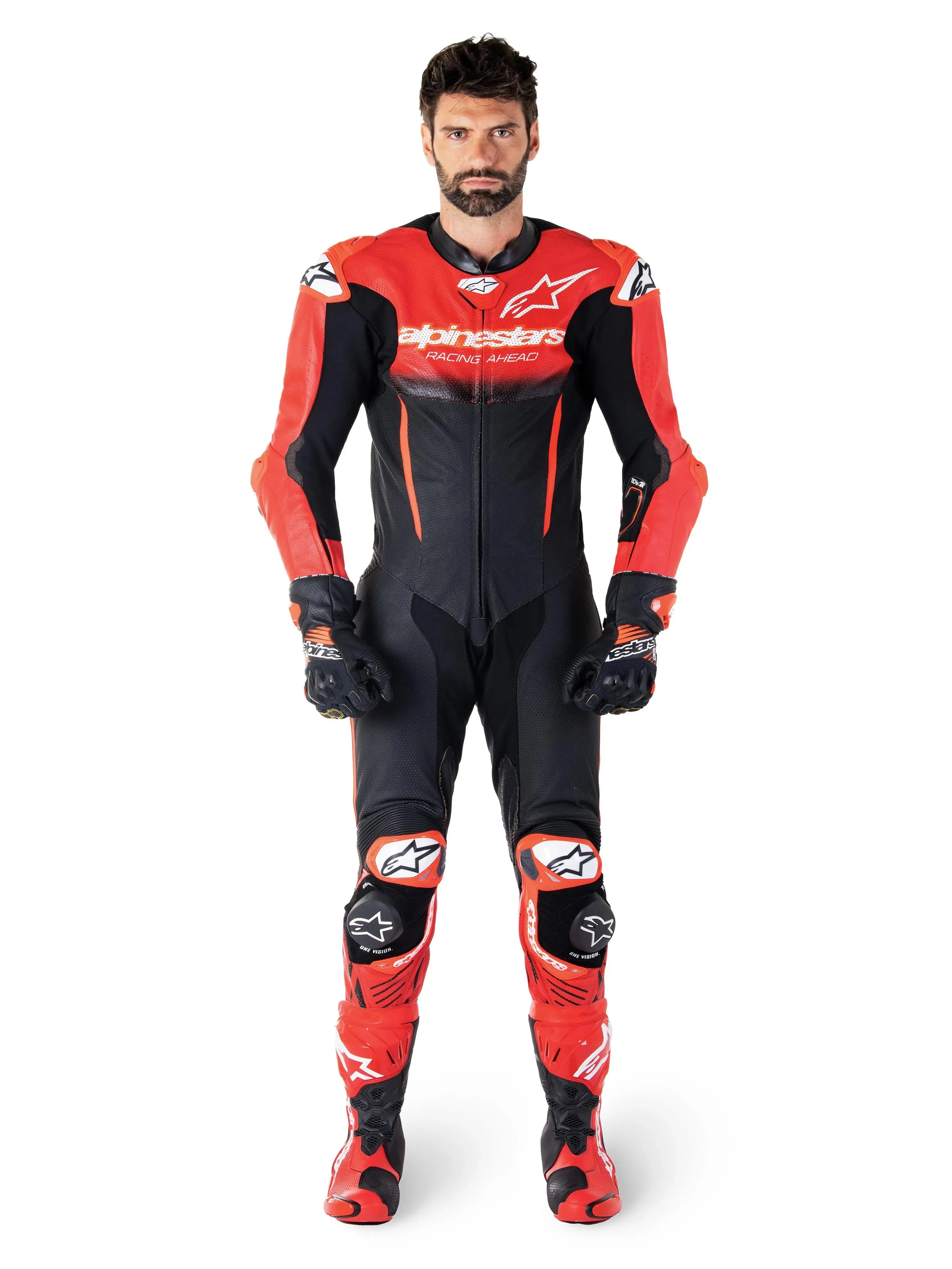 Alpinestars GP-R7 One Piece Leather Suit Black / Mid Red