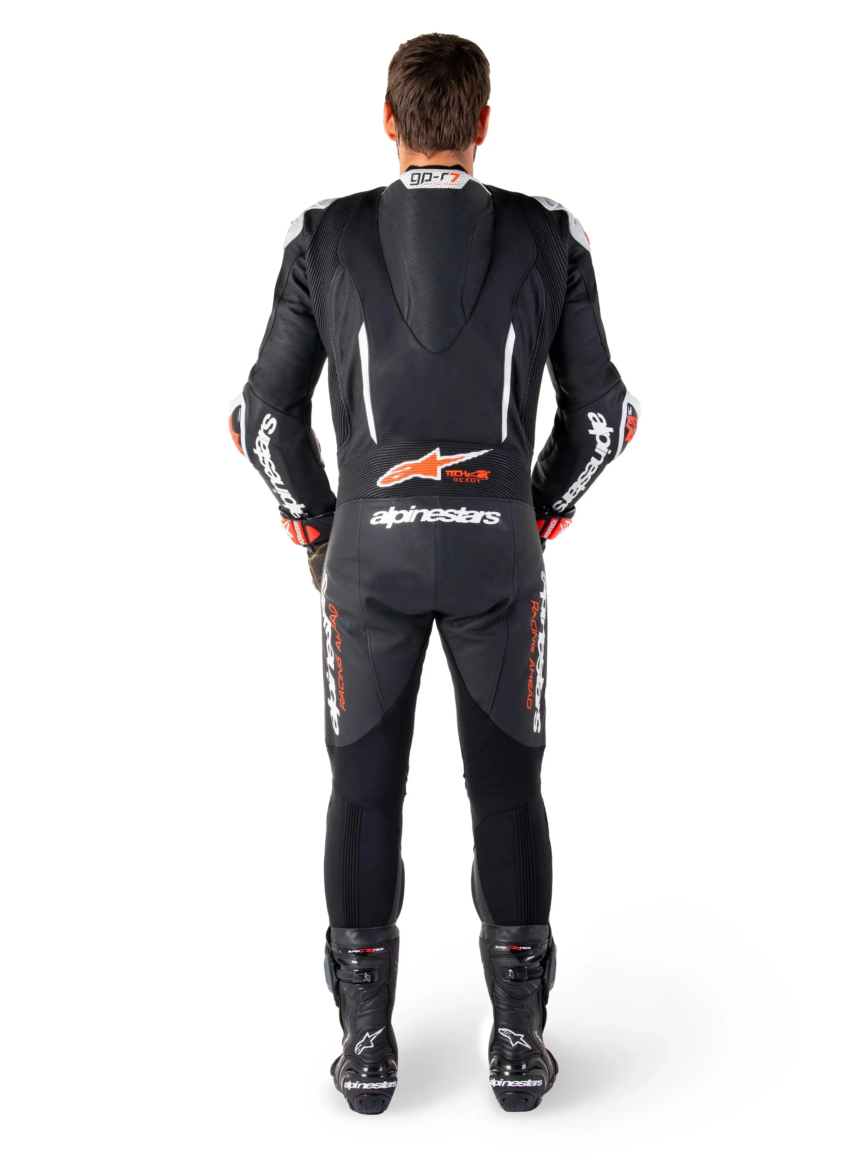 Alpinestars GP-R7 One Piece Leather Suit Black / White / Fluo Red