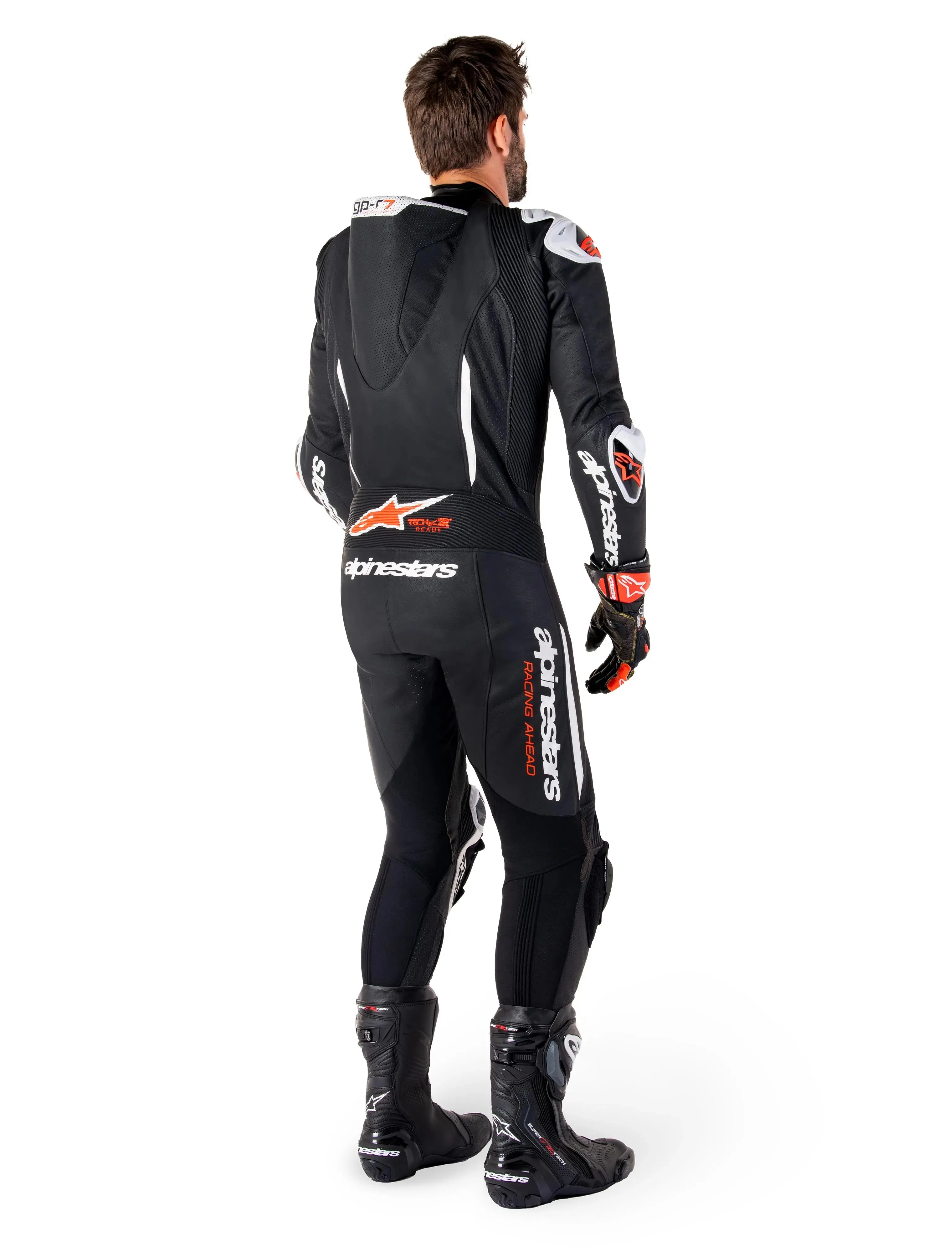 Alpinestars GP-R7 One Piece Leather Suit Black / White / Fluo Red