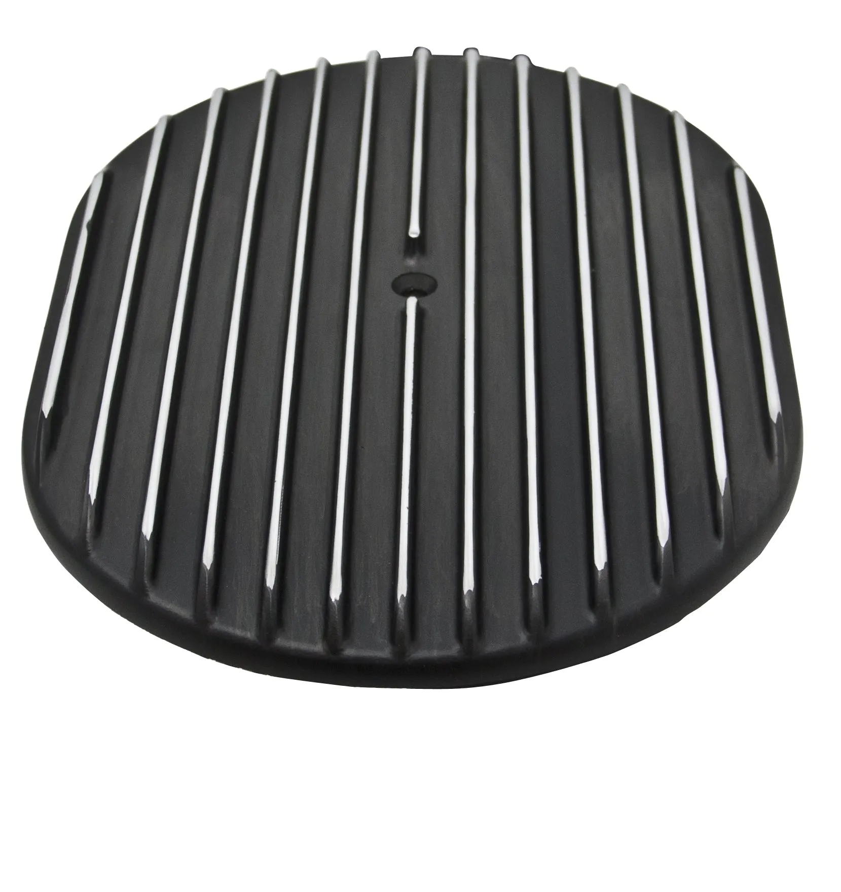 ALUMINUM 12" OVAL AIR CLEANER TOP FINNED - BLACK