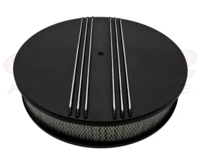 ALUMINUM 14" ROUND AIR CLEANER KIT PAPER FILTER POLISHED PARTIAL RETRO FINNED - BLACK