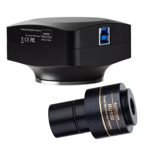 AmScope MU Series 20.0MP USB3.0 BSI C-mount Microscope Camera with Calibration Slide and 1X 23mm Compensating Lens