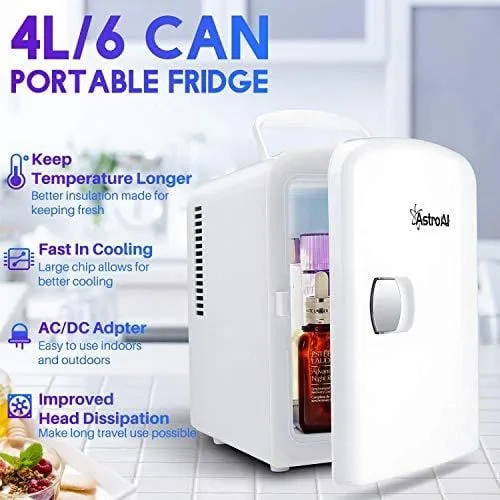 AstroAI Mini Fridge 4 Liter/6 Can AC/DC Portable Thermoelectric Cooler and Warmer for Skincare, Foods, Medications, Home and Travel, White