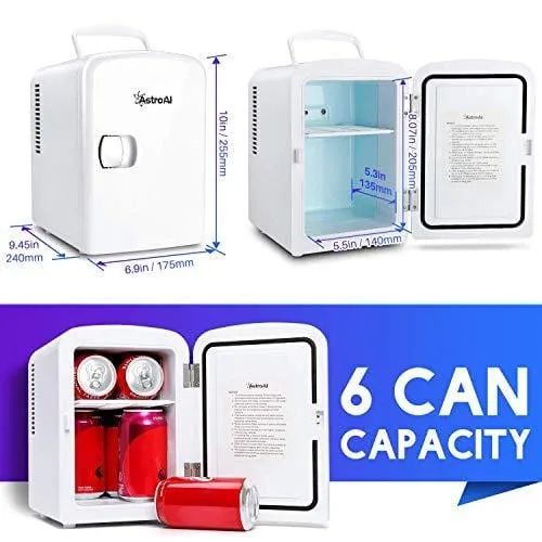 AstroAI Mini Fridge 4 Liter/6 Can AC/DC Portable Thermoelectric Cooler and Warmer for Skincare, Foods, Medications, Home and Travel, White