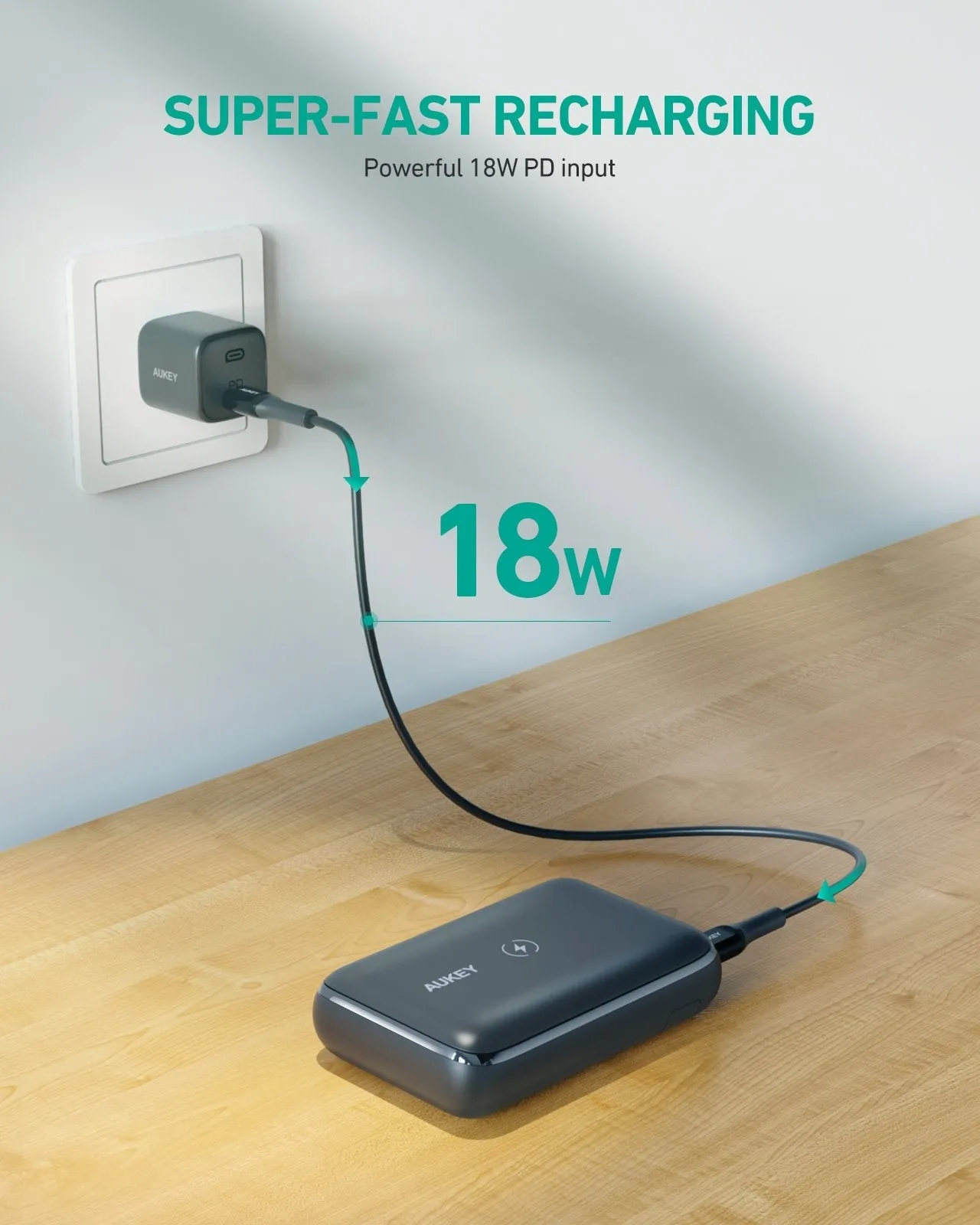 AUKEY Wireless 10000mAh USB-C PD QC3.0 Portable Phone Charger Power Bank Battery