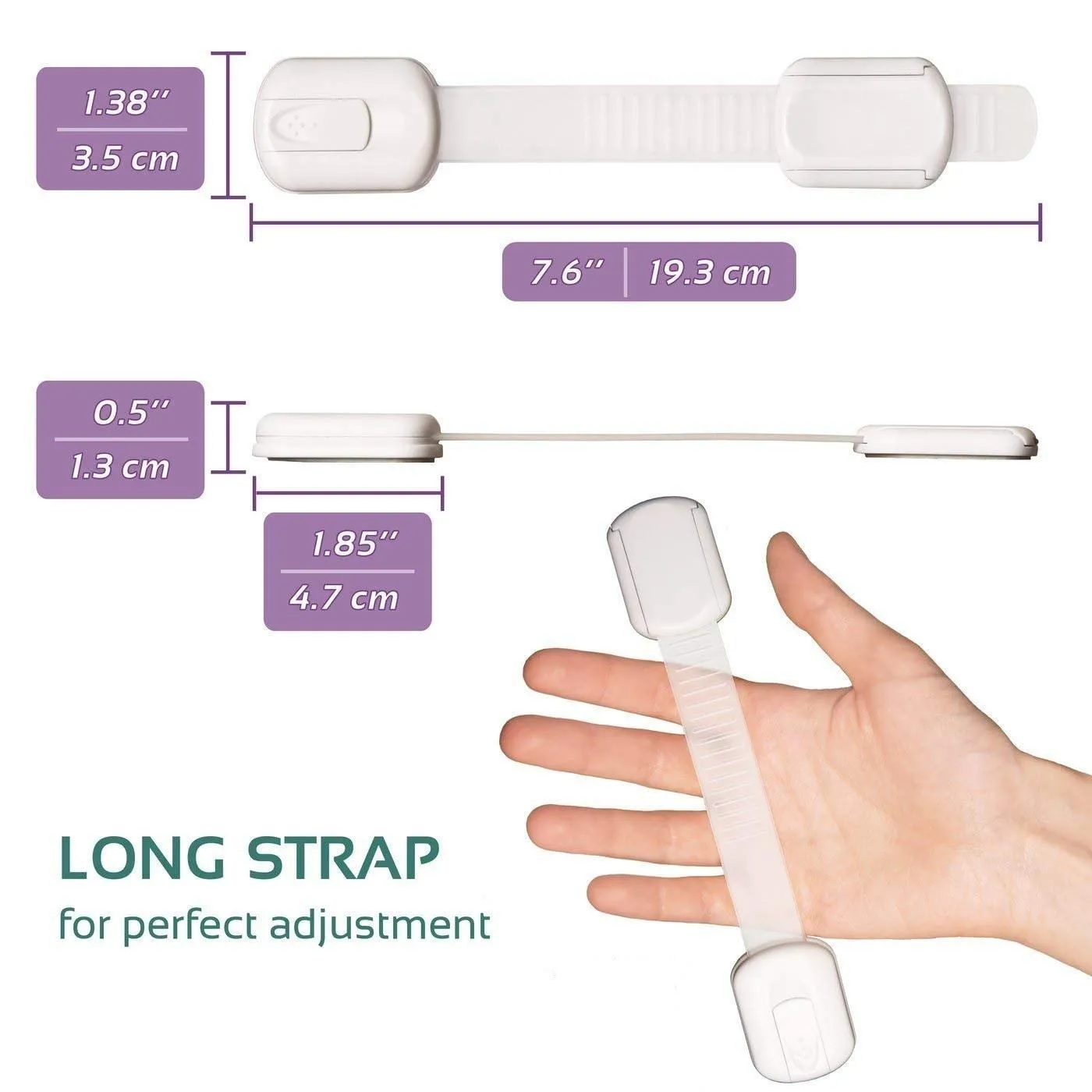 Baby Proofing Safety Cabinet Locks - Child Proof Latches for Drawer Cupboard Dresser Doors Closet Oven Refrigerator - Adjustable Childproof Straps by Oxlay - White - 6 Pack