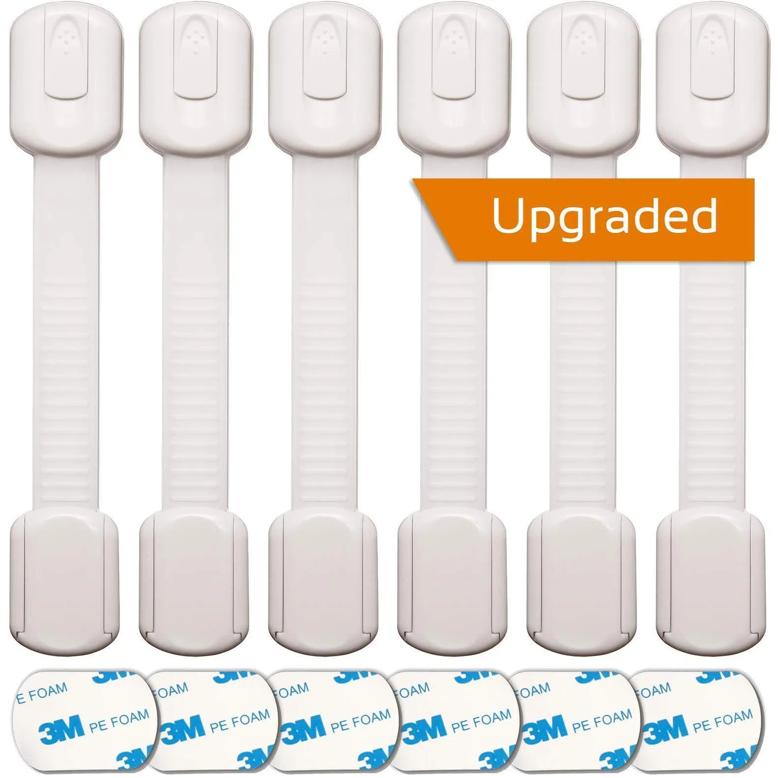 Baby Proofing Safety Cabinet Locks - Child Proof Latches for Drawer Cupboard Dresser Doors Closet Oven Refrigerator - Adjustable Childproof Straps by Oxlay - White - 6 Pack