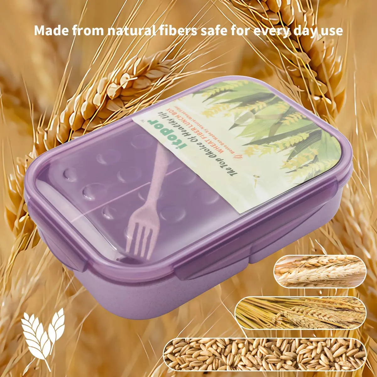 Bento Box,Bento Lunch Box for Kids and Adults, Leakproof Lunch Containers with 3 Compartments, Lunch box Made by Wheat Fiber Material(White) By Itopor