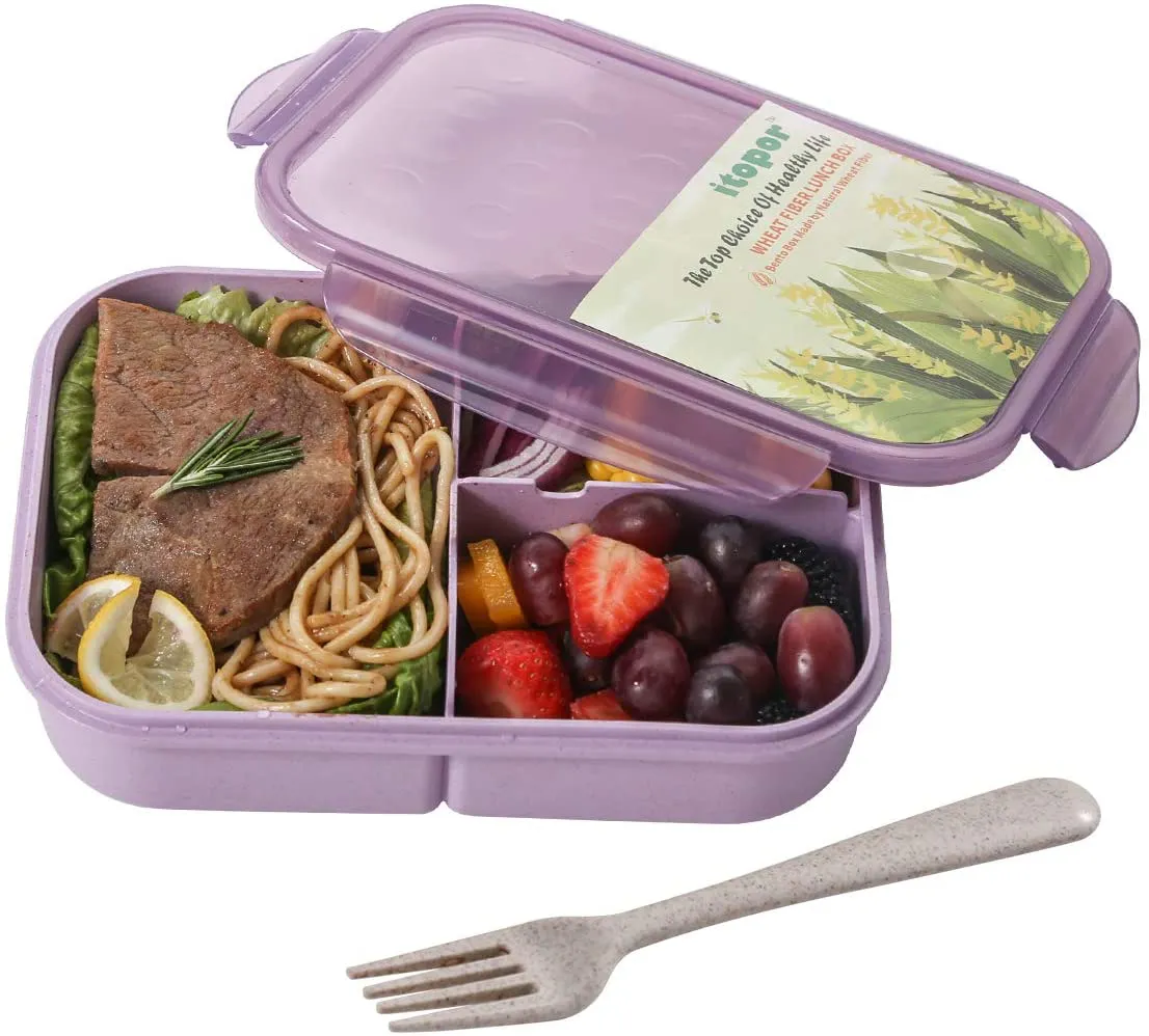 Bento Box,Bento Lunch Box for Kids and Adults, Leakproof Lunch Containers with 3 Compartments, Lunch box Made by Wheat Fiber Material(White) By Itopor