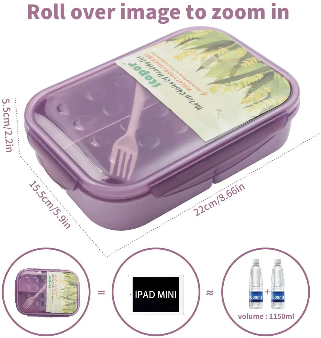 Bento Box,Bento Lunch Box for Kids and Adults, Leakproof Lunch Containers with 3 Compartments, Lunch box Made by Wheat Fiber Material(White) By Itopor