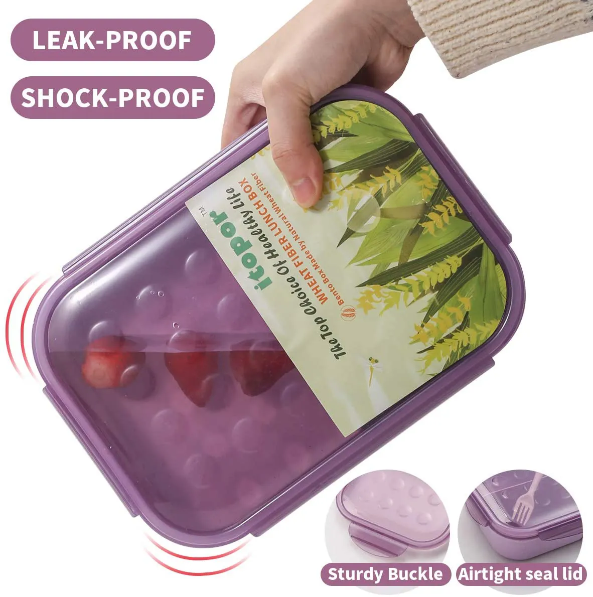 Bento Box,Bento Lunch Box for Kids and Adults, Leakproof Lunch Containers with 3 Compartments, Lunch box Made by Wheat Fiber Material(White) By Itopor