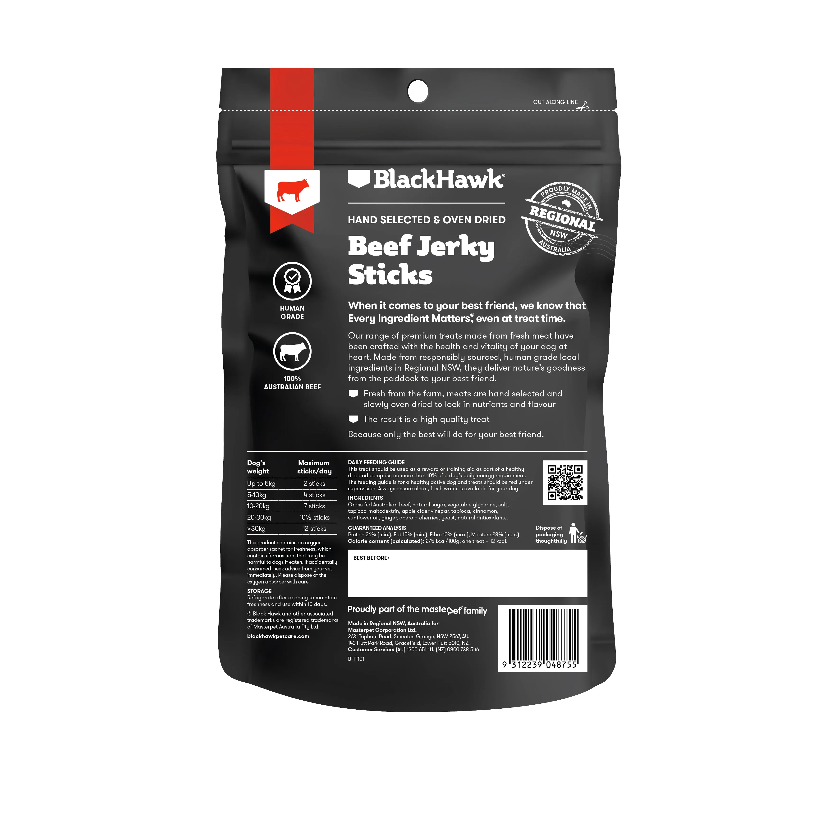 Black Hawk Beef Jerky Dog Treats 100g